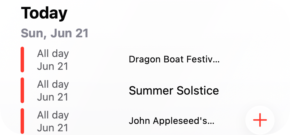 Notics Today Agenda widget showing three all-day items for June 21