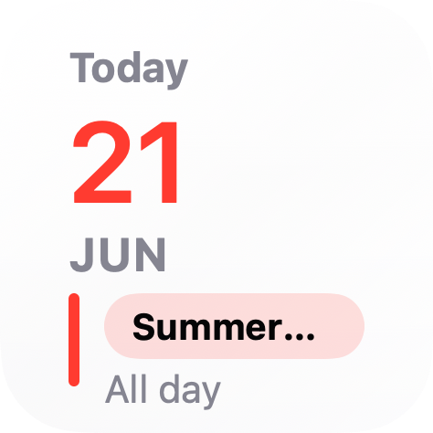 Notics Today widget showing June 21 and the Summer Solstice